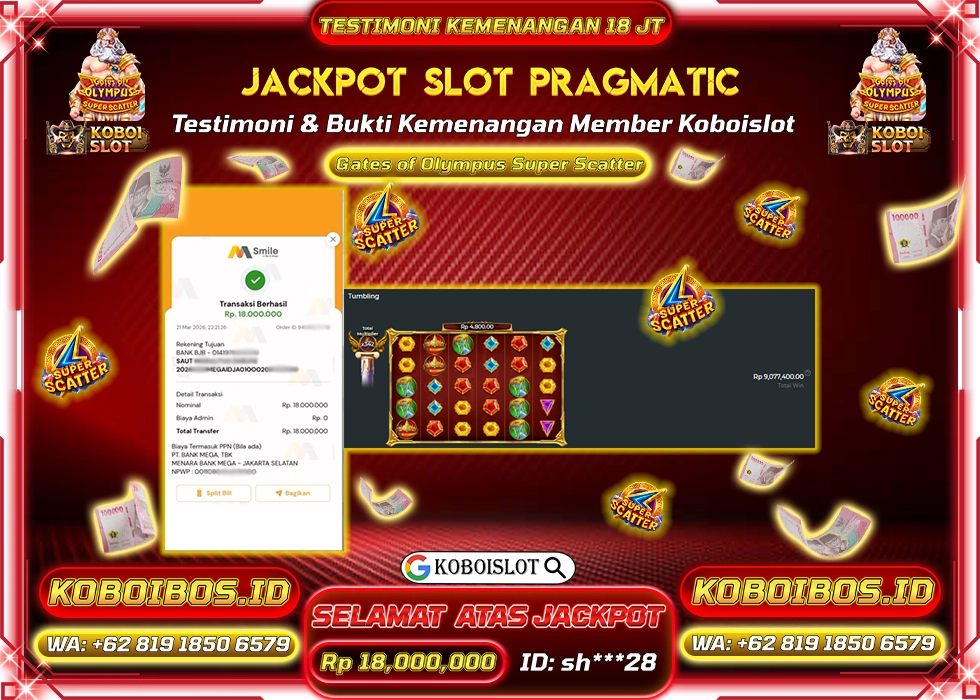BUKTI KEMENANGAN SLOT GACOR GATES OF OLYMPUS SUPER SCATTER Rp18.000.000,- LUNAS